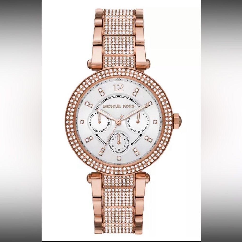 Michael Kors Parker Rose Gold Stainless Steel Watch With Glitz Accents MK6760.